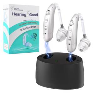lot 12367 image: Hearing Aids for Seniors, Hearing Aids Rechargeable with Noise Cancelling and Volume Control, Hearing Amplifier for Adults Hearing Loss, Portable Behind-the-Ear Hearing Aid Headphones (silvery) - Retail $50