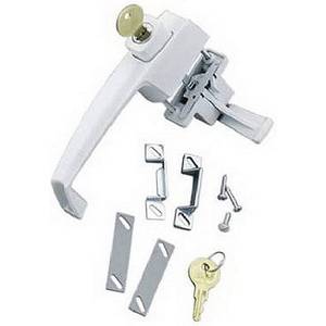 lot 12374 image: Wright Products - Tie Down Keyed Push Button Door Latch for Screen and Storm Doors, White - Retail $20