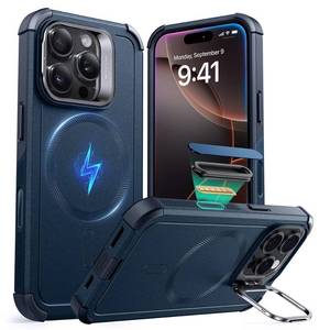lot 12378 image: ESR for iPhone 16 Pro Case with Stash Stand, Camera Control, 23FT Military-Grade Shock-Absorbing Drop Protection, Compatible with MagSafe Accessories, Magnetic Cyber Series, Navy Blue - Retail $30