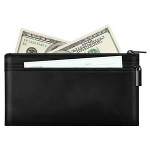 lot 12385 image: HAUTOCO Money Bag with Zipper 11x6.1 inch Money Pouch with Lined PU Leather Bank Bag Two Pockets Utility Wallet for Cash Check Receipt Coins Cosmetics - Retail $6