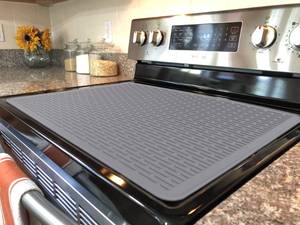 lot 12387 image: YUHFERA Stove Top Cover for Electric Stove - Silicone Stove Mat for Glass Top, Glass Cooktop Protector, XL Dish Drying Mats For Kitchen,Oven Covers for Electric Stove (Gray,28 x 20) - Retail $20