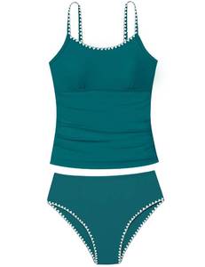 lot 12388 image: TyeSmo Girls Swimsuit Size 8 Solid Color Tankini Contrast Trim Swimwear 2 Piece Swimsuits for Girls Bathing Suits Size 8-10 Padded Bathing Suit for Girl - Retail $25