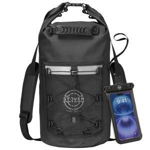 lot 12390 image: STOVER 51025304055L Waterproof Dry Backpack & Phone Case- Medium Floating Dry Bag for Kayaking, Travel, Hiking, Fishing, Camping, Motorcycles & Beach, Heavy-Duty Roll Top MenWomen (Black) - Retail $28