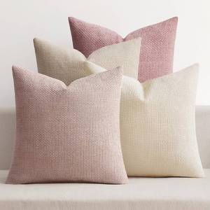 lot 12393 image: MIULEE Pack of 4 Couch Throw Pillow Covers 18x18 Inch Neutral Pink Cute Decorative Chenille Pillow Covers Farmhouse Boho Accent Cushion Covers for Coquette Room Decor Spring Sofa Bedroom Living Room two of each color - Retail $34