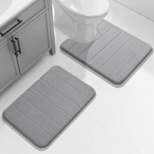 lot 12396 image: Yimobra U-Shaped Toilet Bath Mat Set 2 Piece - Super Soft Absorbent Quick Dry Memory Foam Bathroom Rugs, Machine Washable Non Slip Floor Carpet for Tub Shower & Single Sink (17x24 & 24x20, Gray) - Retail $20