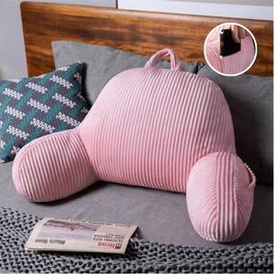 lot 12397 image: GPPYMX Reading Pillow for Bed Sitting Up,Flannel Back Pillow for Bed Sitting up with Arms and Pockets & Washable Cover,Soft Back Support (Pink, 27.6x17.7 in) - Retail $22