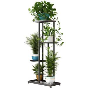 lot 15122 image: LINZINAR Plant Stand Indoor Outdoor Metal 4 Tier 5 Potted Multiple Flower Pot Holder ShelfPlanter Display Shelving Unit for Patio Garden Corner Balcony Living Room - Retail $18