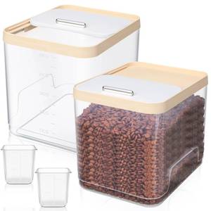lot 15127 image: Teenyyou 2 Pack Airtight Dog Food Storage Container, Up to 10 Lbs, Pet Cat Food Container Clear Storage Bin with Measuring and 2 Scoops for Dog Cat Bird and Other Pet - Retail $26