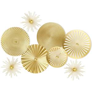 lot 15128 image: Lingvee 8 Pcs Gold Wall Decor Modern Metal Decor Metal Starbursts Radial Plate Art Hanging Decorative Wall Decorations for Home Bedroom Bathroom Living Room Office Sculpture(Gold) - Retail $41