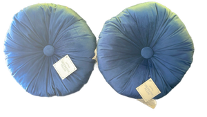 lot 15145 image: Round Blue Pleated Decorative Pillows (2ct)&nbsp