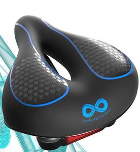 lot 15157 image: Everlasting Comfort Bike Seat Cushion (10x8) - Universal Fit for Mountain, Stationary, Cruiser Bikes - Easy Assembly - Comfortable Memory Foam Bike Saddle - Bike Seats for Men - Bike Seats for Women - Retail $40