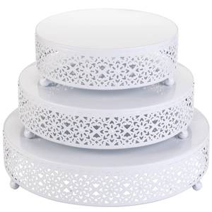 lot 15167 image: Hedume Set of 3 Cake Stand, Dessert Display Cupcake Stands, Round Metal Cake Stands, Cupcake Pastry Candy Display Plate for Wedding, Event, Birthday Party - Retail $27