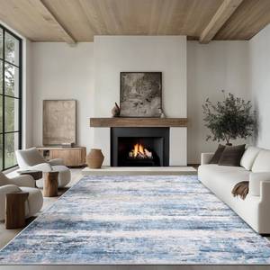 lot 15168 image: 6x9 Area Rug Living Room Rugs - Washable Rug Large Modern Abstract Soft Thin Carpets Indoor Floor No Slip Vintage Carpet for Bedroom Under Dining Table Nursery Home Office Decor Blue - Retail $36