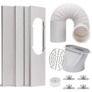 lot 15173 image: HOXHA Air Conditioner Window Vent Kit Universal Adjustable Window Kit with 5.9�� Diameter 59�� Length Exhaust Hose for AC Unit, AC Seal Panel for Horizontal&Vertical Window - Retail $27