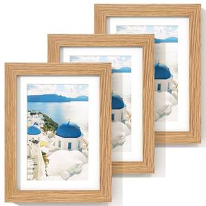 lot 15178 image: Axeman Solid Oak Wood 5x7 Frame With Mat For 4x6  Hanging Hardware Included  Natural, 3 PCs