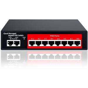 lot 15179 image: STEAMEMO 10-Port Gigabit Managed PoE Switch, 8 PoE Ports120W, 2 Uplink Ports, VLAN, PoE Scheduler, Fanless, Plug and Play, Sturdy Metal, Desktop and Wall-Mount - Retail $37