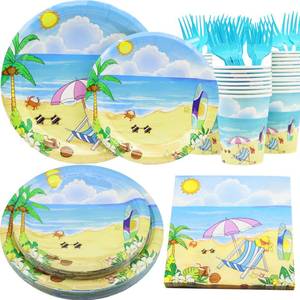lot 16334 image: Decodinli Beach Party Supplies Beach themed Party Plates and Napkins Set Serves 25 Summer Pool Birthday Decorations Beachs Dessert plates Summer themed Paper Tableware Set - Retail $13