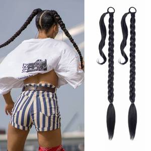 lot 16335 image: 2 Pack Long DIY Braided Ponytail Extension with Hair Tie Straight Wrap Around Hair Extensions Ponytail(2#) - Retail $16