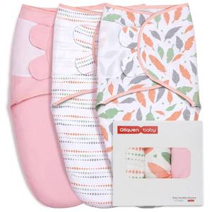 lot 16337 image: GLLQUEN BABY Swaddle Blankets for Baby Girls, 3-6 Months, Orange Pink Feather & Wave Point, 3 Pack Wrap Set, Newborn Adjustable Swaddles Sleep Sack, (MediumLarge) - Retail $26