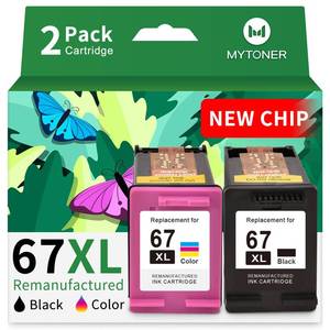 lot 16356 image: MYTONER 67XL HP Printer Ink Replacement for HP Ink 67 BlackColor Combo Pack HP 67 Ink for DeskJet 2755e 2855e 2800e 4155e 2700e 2700 Envy 6000 6055e 6400 Envy Pro 6458 Printer Ink HP 67 XL (2 Pack) - Retail $38