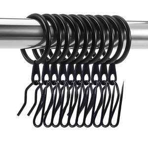 lot 16372 image: DHYLRICHER 60 Pieces Metal Drapery Curtain Rings Curtain Hanging Rings and 60 Pieces Metal Curtain Drapery Pin Hooks for Window Curtain, Door Curtain and Shower Curtain (Black) - Retail $22