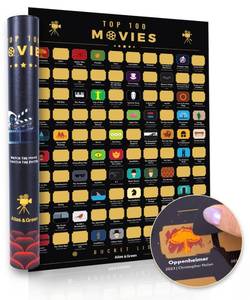 lot 16398 image: Atlas & Green Top 100 Movies Poster. Top 100 Scratch Off Movie Poster Up to Date with 2024 Blockbusters. Top Imdb  Bonus Accessories Gift Tube Movie Posters Stickers - Retail $8,414