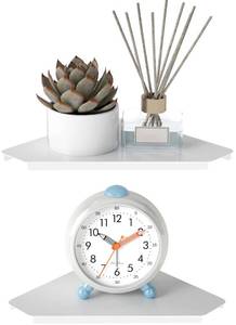 lot 16411 image: MKO Small Wall Mounted Floating Corner Shelves Metal White Pack of 2 (8 in) - Retail $1,623
