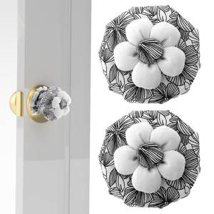 lot 16414 image: TIESOME 2 PCS Cotton Door Knob Covers with Floral, Door Knob Protector Cover Wall Protectors Reusable Washable Door Handle Cover for Round Door Handle Protection and Door Handle Decorating (Black) - Retail $6