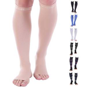 lot 16415 image: Doc Miller Open Toe Compression Socks for Men & Women, 30-40 mmHg Knee High Support, Toeless Design for Daily Leg Comfort, Breathable Nylon Spandex, 1 Pair - Retail $30