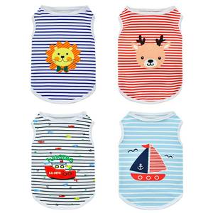 lot 16416 image: Vehomy 4 Pack Dog Shirts Striped Pattern Dog Summer Tee Shirt Pet Sleeveless T-Shirt Dog Breathable Cooling Tank Top Soft Vest for Small Medium Dogs Puppies Cats L, Pink Blue Navy Indigo - Retail $13