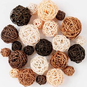 lot 16420 image: GuassLee Decorative Balls for Bowls Centerpiece, 24Pcs Wicker Rattan Balls Vase Fillers Potpourri Bowl Filler for Home Bathroom Living Dining Room Table Decor DIY Craft, 3 Sizes - Retail $16