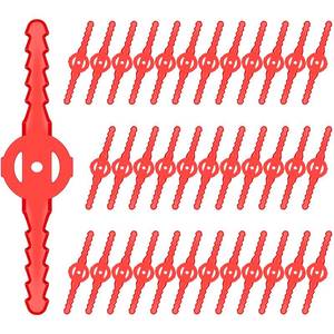 lot 16426 image: Honoson 36 Pieces String Weed Trimmer Head Blade Replacement Plastic Cutter Weed Mover Blade Lawn Mower Accessories for Cordless Grass Trimmer Garden (Red) - Retail $10