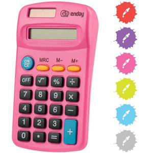 lot 16428 image: Calculator Pink, Basic Small Solar and Battery Operated, Large Display Four Function, Auto Powered Handheld Calculator School and Kids Available in Green, Red, Purple, Grey, Blue, 1 PK �� by Enday - Retail $7