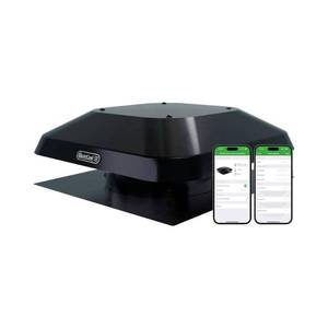 lot 1941 image: QuietCool AFR SMT ES-2.0 Roof Mount Smart Attic Fan - Up to 1950 CFM - As low as 25 Watts - Smart App Control - Thermostat and Humidistat - 20ft Power Cord - Plug-and-play - Three Speed - Retail $399