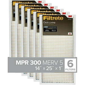lot 1965 image: Filtrete Clean Living Basic Dust AC Furnace Air Filter  MPR 300  14 x 25 x 1-Inches  6-Pack - Retail $83