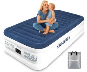 lot 1980 image: KINGJERRY Twin XL Air Mattress with Built-in Pump, 18 Raised Comfort, Upgraded 80 Length, Dual-Layer Leakproof, Support 500 lbs, 2 Min Inflation, Inflatable Blow-up Bed for Home Camping Guests - Retail $110