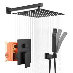lot 1982 image: 12 Inch Shower Faucet Set Matte Black Shower System with Square Shower Head and Handle Set, Wall Mounted Shower Fixtures Solid Brass Pressure Balancing Shower Mixer Valve, Matte Black - Retail $80