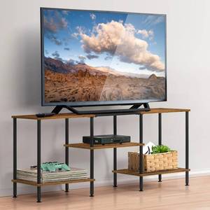 lot 1986 image: Industrial TV Stand with Storage for 50 inch TV Rustic TV Cabinet with Open Storage Shelf Small Entertainment Center Wood Console Table with Metal Round Tubes for Living Room Bedroom, Brown, 45 Inches - Retail $46