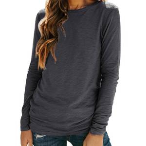 lot 2242 image: Womens Crewneck T Shirts Lightweight Long Sleeve V-Neck Tee Female Loose Fit Fall Tops Fashion Trendy Soft Clothes Outfits BlackGrey M