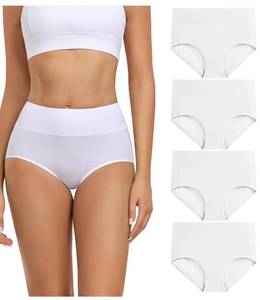 lot 2266 image: wirarpa Womens Cotton Underwear Panties High Waisted Full Briefs 4 Pack Ladies No Muffin Underpants White Small - Retail $20