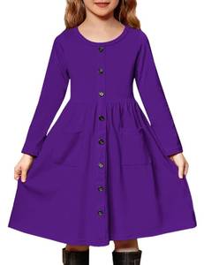 lot 2268 image: Arshiner Girls Crewneck Casual Midi Dress Swing Shift Dresses Purple Size 10-12 Years - Retail $17