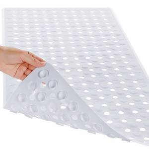 lot 3792 image: Yimobra Bath Tub Mat Non Slip, 34.5x15.5 Long Shower Mat, Machine Washable Bathmat with Drain Holes and Suction Cups, Soft on Feet, Bathroom Essentials, White - Retail $15