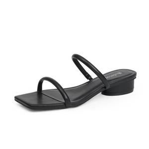 lot 3795 image: Modatope Black Sandals for Women 2025 Chunky Heel Square Open Toe Sandals Two Strappy Low Heels Slip on Sandal Strappy Block Heel Womens Sandal Dressy Size 6 - Retail $45