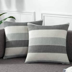 lot 4405 image: AmHoo Pack of 2 Farmhouse Stripe Check Throw Pillow Covers Set Case Cotton Linen Decorative Pillowcases Cushion Cover for Couch Bench Sofa 18x18Inch Dark Grey Beige - Retail $18