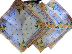 lot 4407 image: Vintage Orange Citrus Print Tablecloth with Geometric Border 12 pieces  - Retail $25