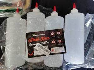 lot 4411 image: Commercial Sauce Dispenser Bottles with Red Tips 4 pack  - Retail $15