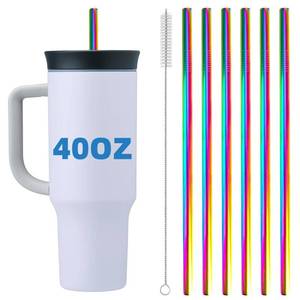 lot 4414 image: Stainless Steel Straws for Owala Insulated Bottle 40oz Tumbler 6x Metal Replacement Straws 10mm with Cleaning Brush for Owala 40oz (Colorful, 6x Straight 10mm) - Retail $10