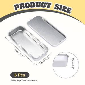 lot 4416 image: uxcell 6Pcs Slide Top Tin Containers, Mini Metal Empty Tins Box with Sliding Lids, 3.1x1.3x0.4 Rectangular Storage Organizers for Lip Balm, Solid Perfume, Small Items, White - Retail $8