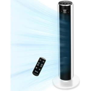 lot 5582 image: LEVOIT Tower Fan for Bedroom  25fts Velocity 28dB Bladeless Oscillating Fan with 90°  Remote Control  5 Quiet Speeds  4 Modes  12H Timer  Standing Fan for Home  White  Classic 36 Inch - Retail $63