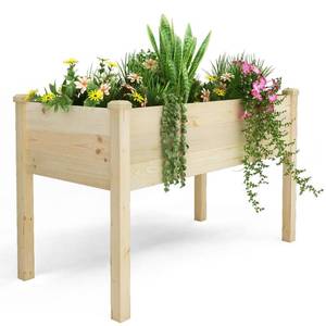 lot 5584 image: BIRASIL Outdoor Raised Garden Bed, Wood Planter Box for Vegetable Flower, Elevated Reinforced Large Garden Planters Boxes for Backyard Patio Gardening Balcony (48.5��L, Natural Wood) - Retail $80